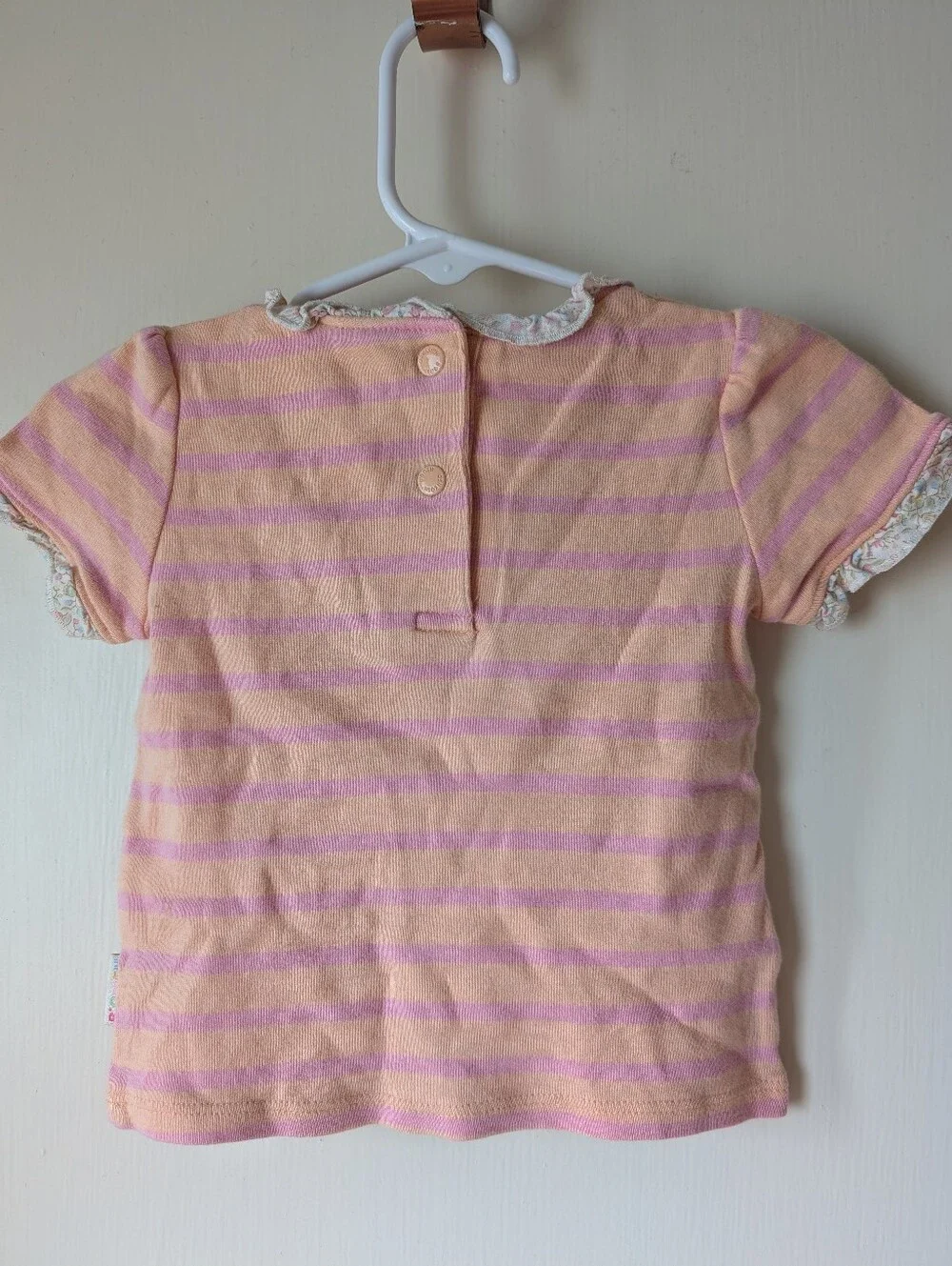 Girls' Pink & Peach Stripe Vintage Style- Flower Tee 3-6months with Patchwork